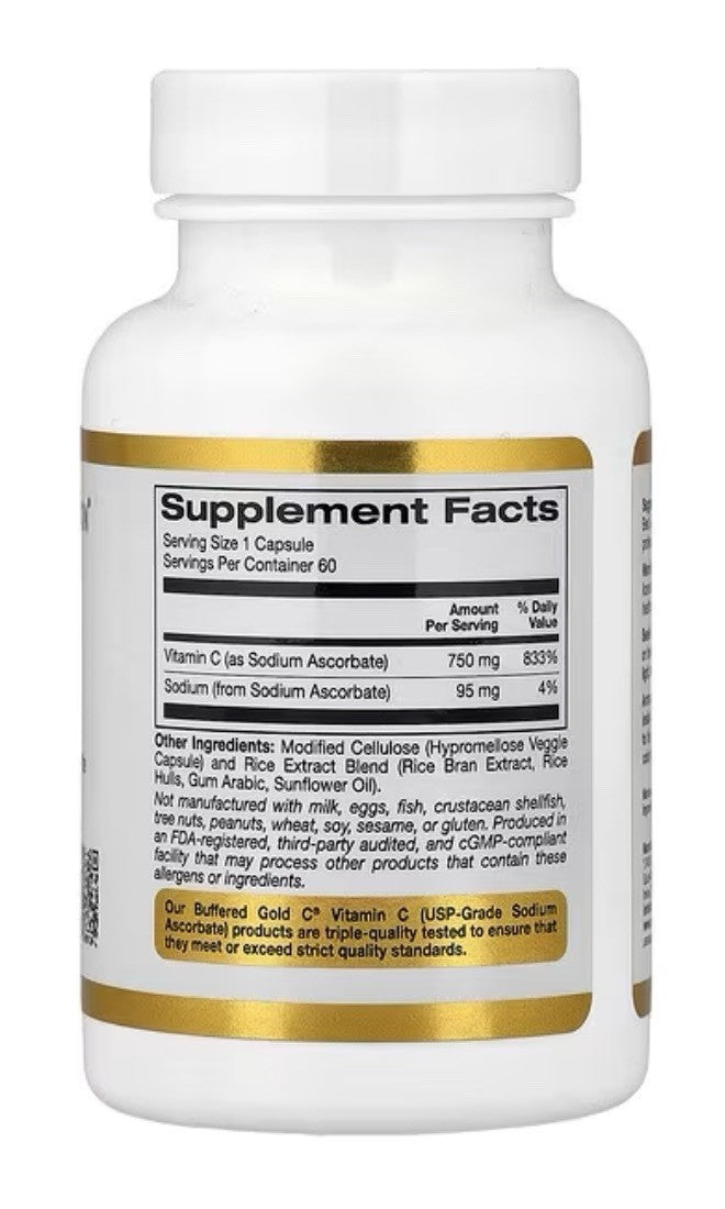 California Gold Nutrition Buffered Gold C GOLD Standard Sodium Ascorbate 60 Caps