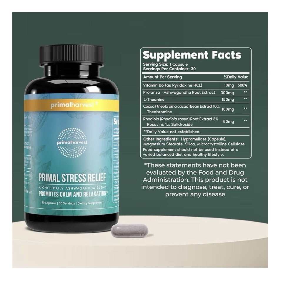 Primal Harvest Stress Relief Supplement Calm Relaxation for Women & Men 2 Packs