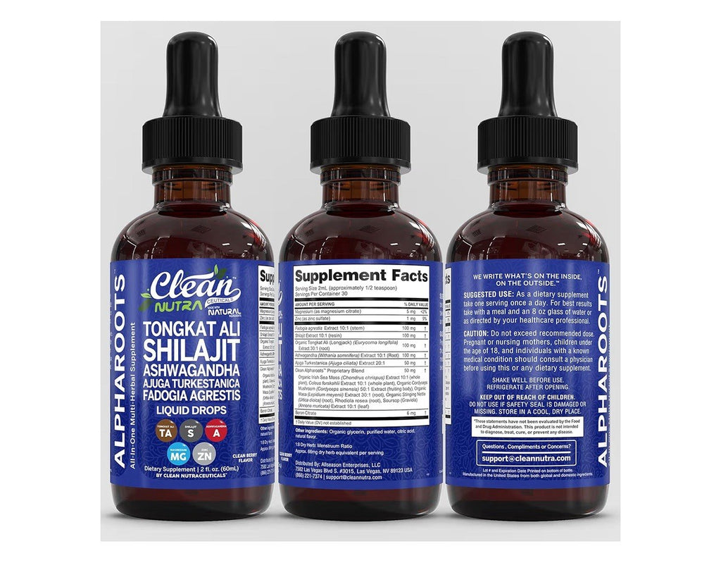 Clean Nutra Tongkat Al Liquid Drop Ashwagandha Turkesterone Fadogia Agrestis 2oz