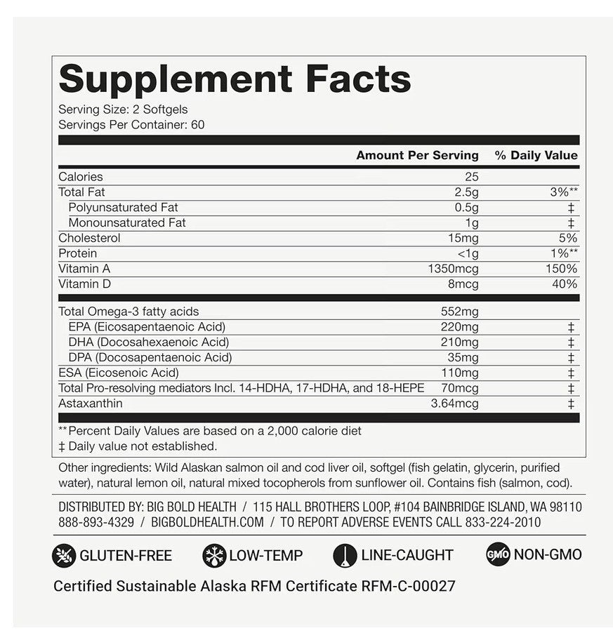 BIG BOLD HEALTH Omega-3 Rejuvenate Wild Alaskan Fish Oil Supplement EPA DHA 120s