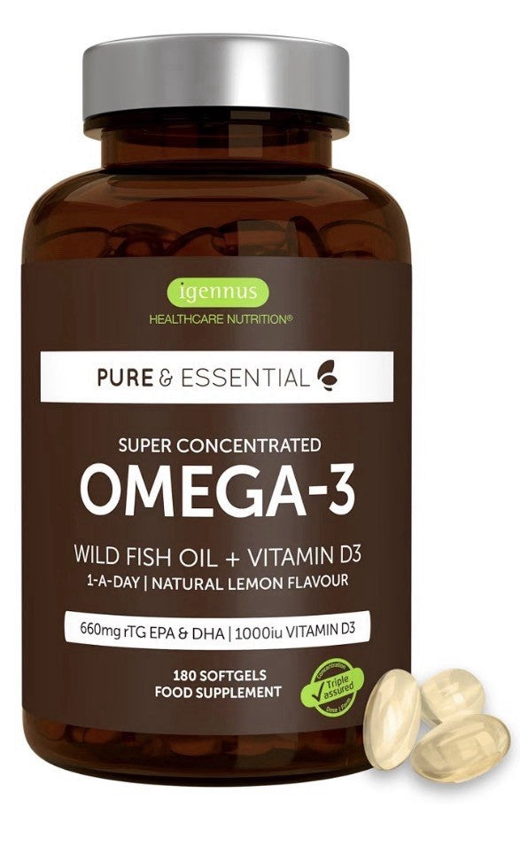 Igennus Healthcare Nutrition rTG Omega-3 Wild Fish Oil Vitamin D3 EPA DHA 180sg