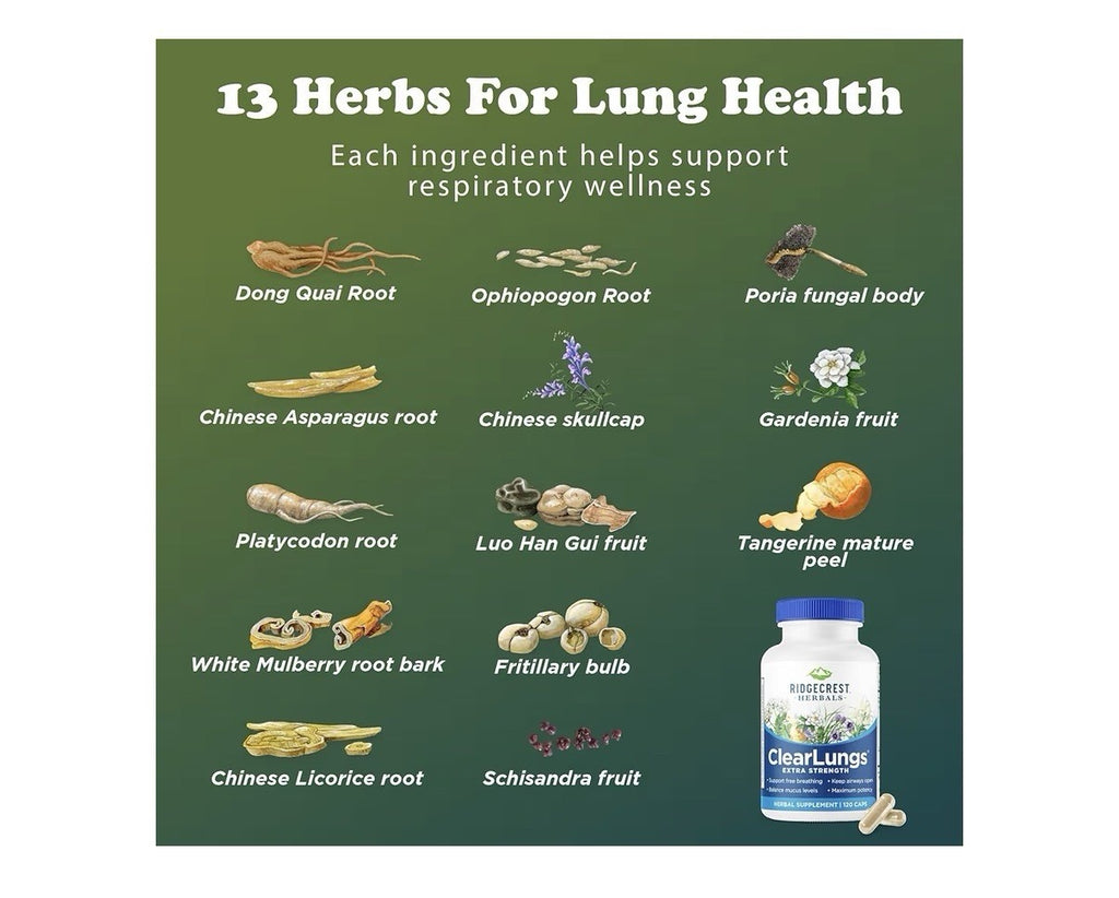RidgeCrest Herbals ClearLungs Extra Strength Respiratory Keep Airways Open 120ca