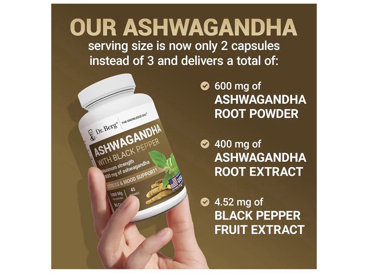 Dr. Berg Ashwagandha Root 1000mg With Black Pepper Stress Mood Support 90Capsule