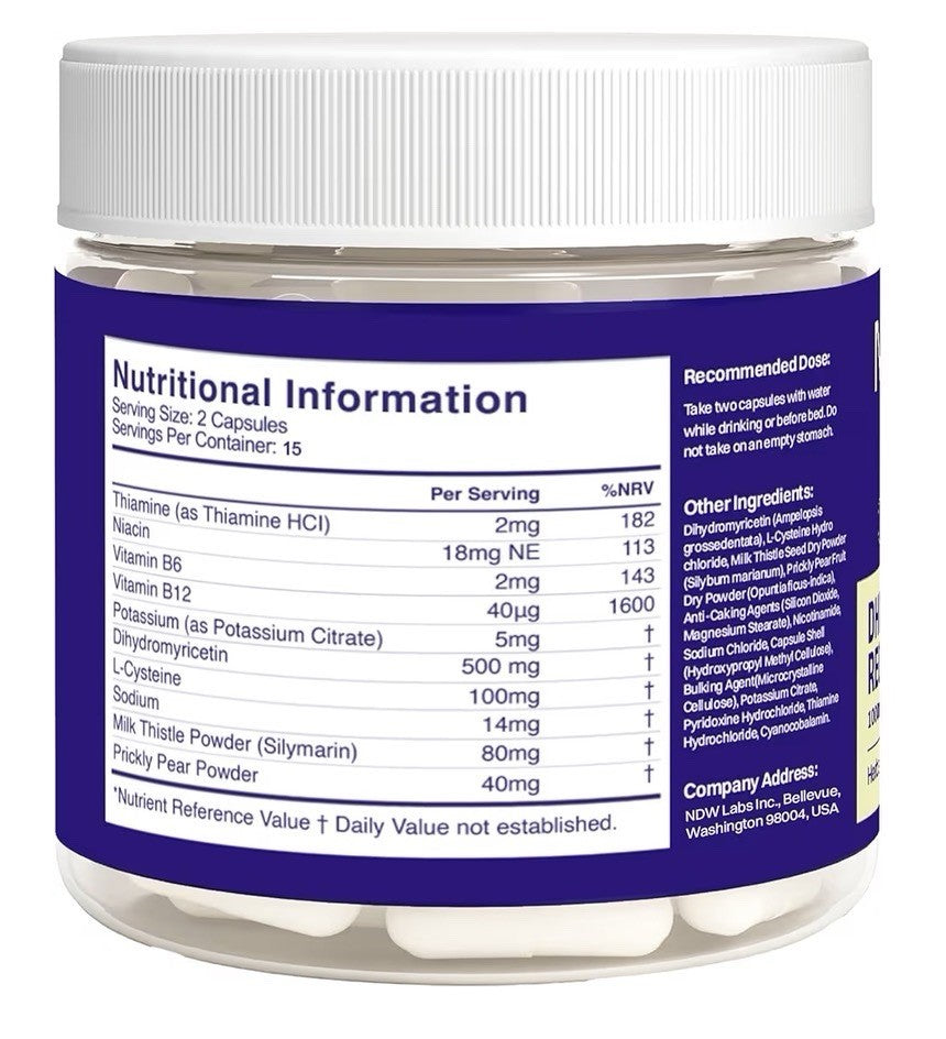 No Days Wasted Take When You Celebrate DHM Detox 30 Capsules (15 Servings) Jar