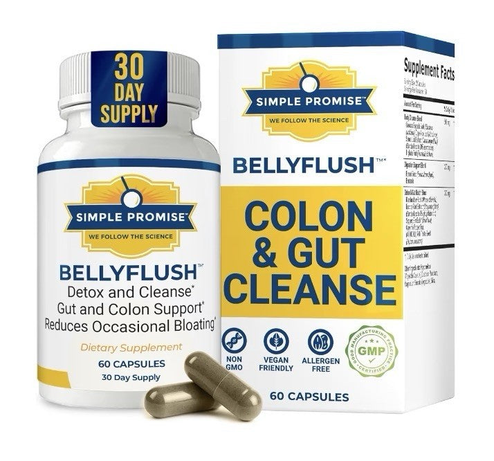 Simple Promise BellyFlush Colon Gut Cleanse Detox Bloating Supplement 60capsules