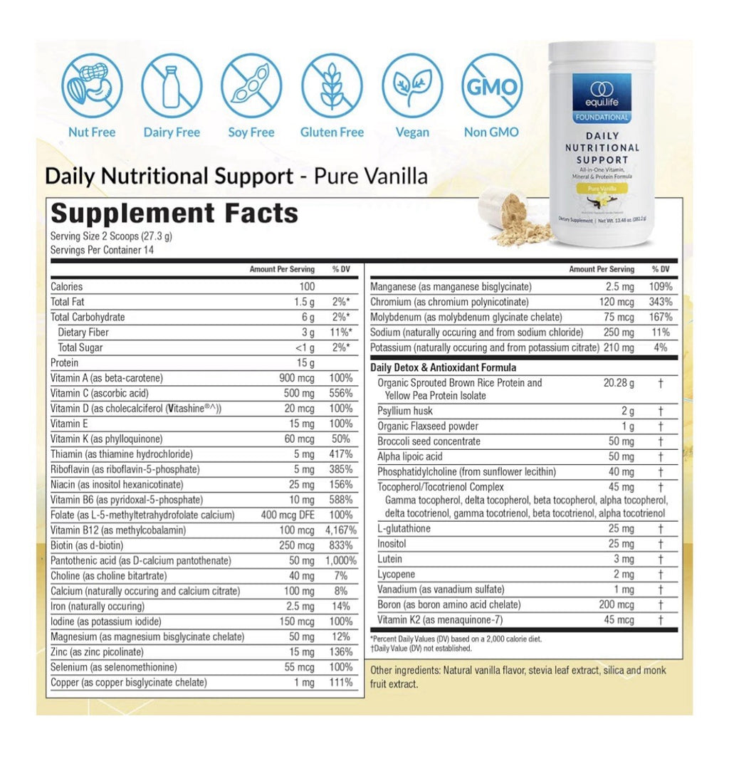 Equilife Foundational Daily Nutritional Support All In One Vitamins Vanilla