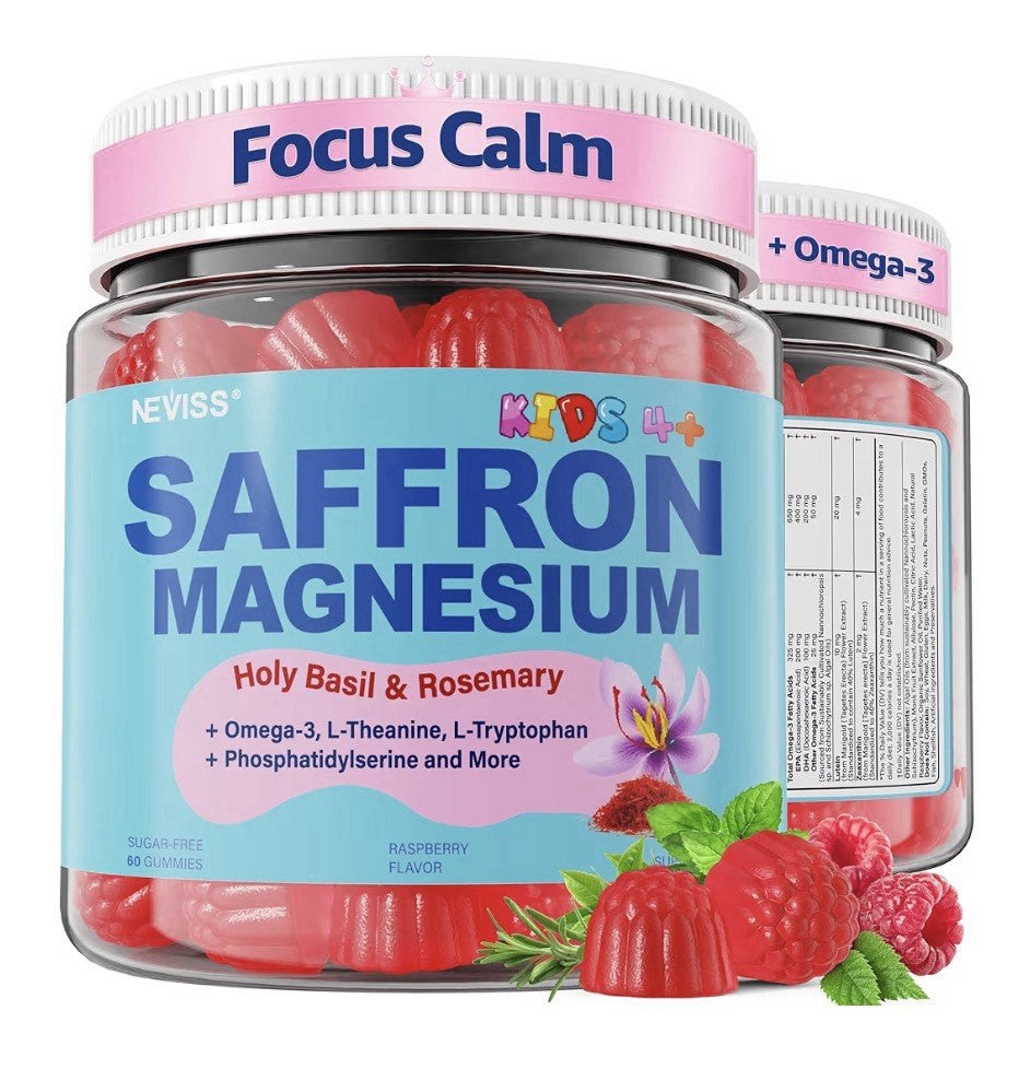 Neviss Saffron Magnesium Glycinate For Kids 4+ Focus Calm Happy Mood 60 Gummies