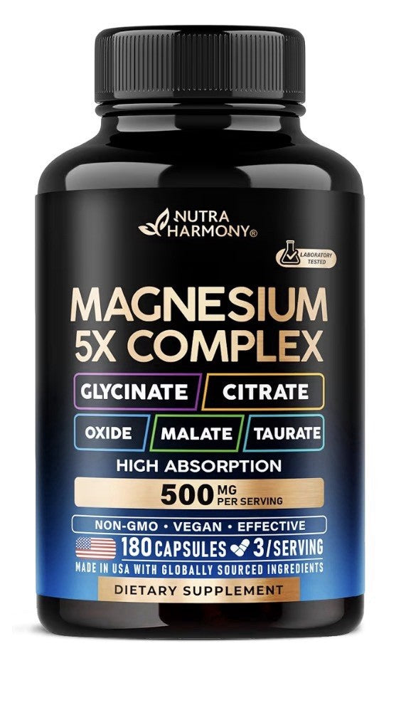 NUTRAHARMONY Magnesium 5x Complex 500mg High Absorption Supplement 180 Capsules