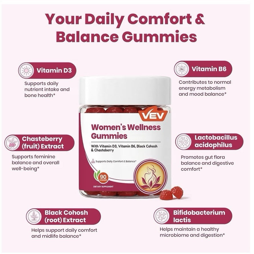 VEV Women’s Wellness Gummies Menopause Supports Daily Comfort & Balance 90gummie