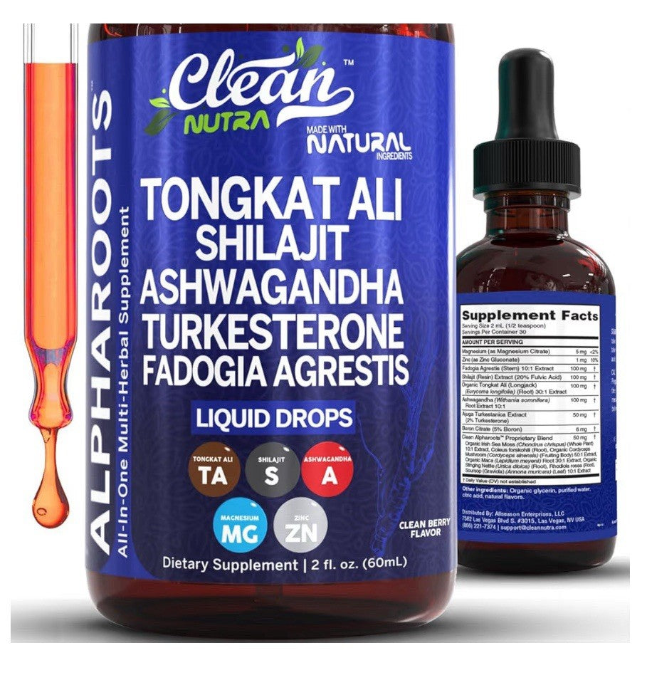 Clean Nutra Tongkat Al Liquid Drop Ashwagandha Turkesterone Fadogia Agrestis 2oz