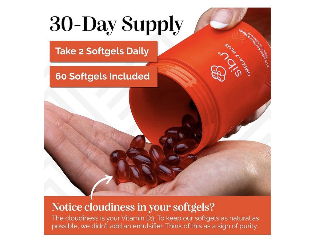 sibu Omega-7 Plus Sea Buckthorn Vitamin D3 Omega 3 DHA 60 Softgels