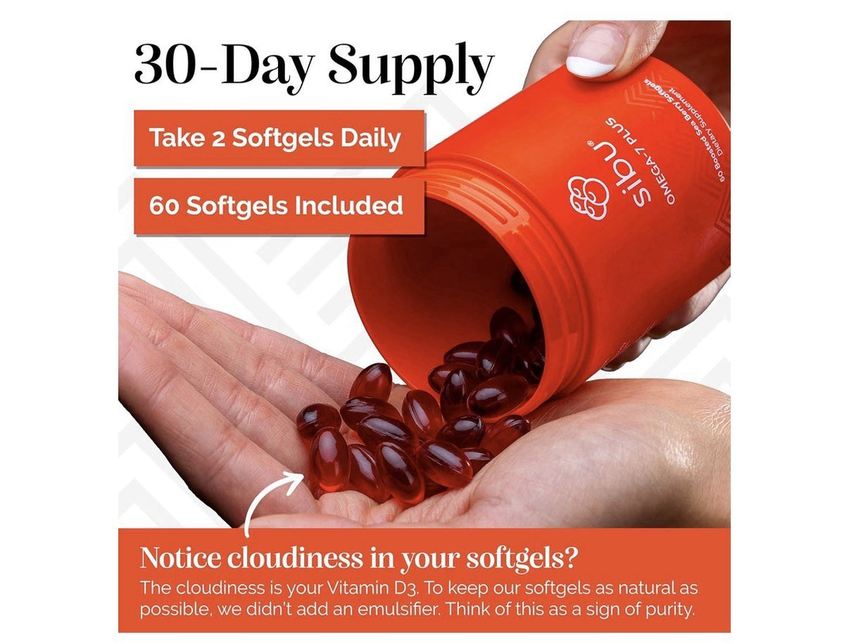 sibu Omega-7 Plus Sea Buckthorn Vitamin D3 Omega 3 DHA 60 Softgels