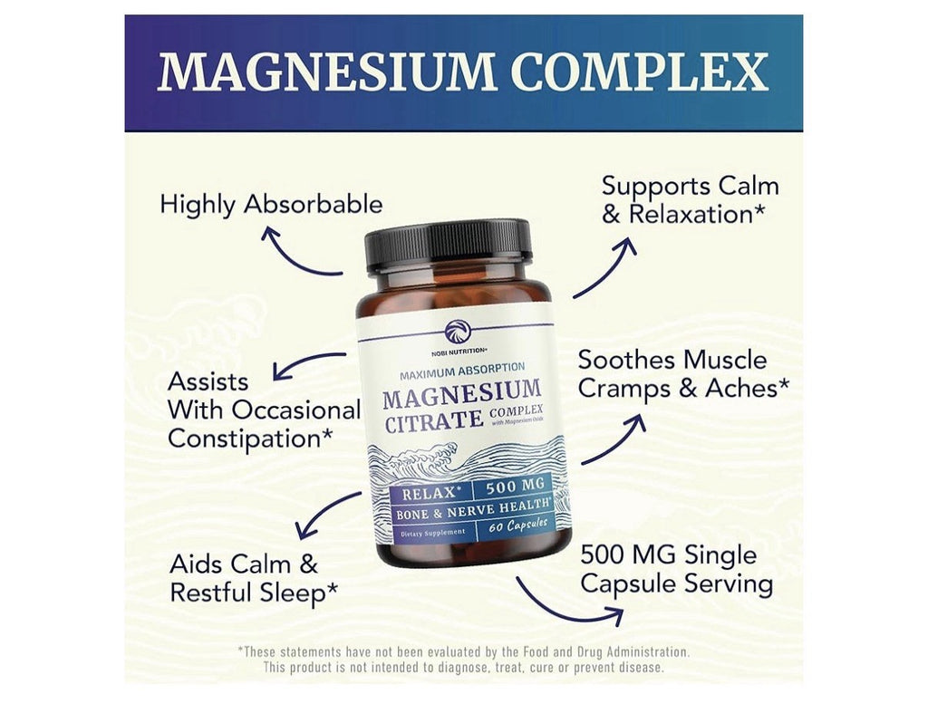 Nobi Nutrition Magnesium Citrate Complex 500 MG for Calm & Relaxation 120 Caps