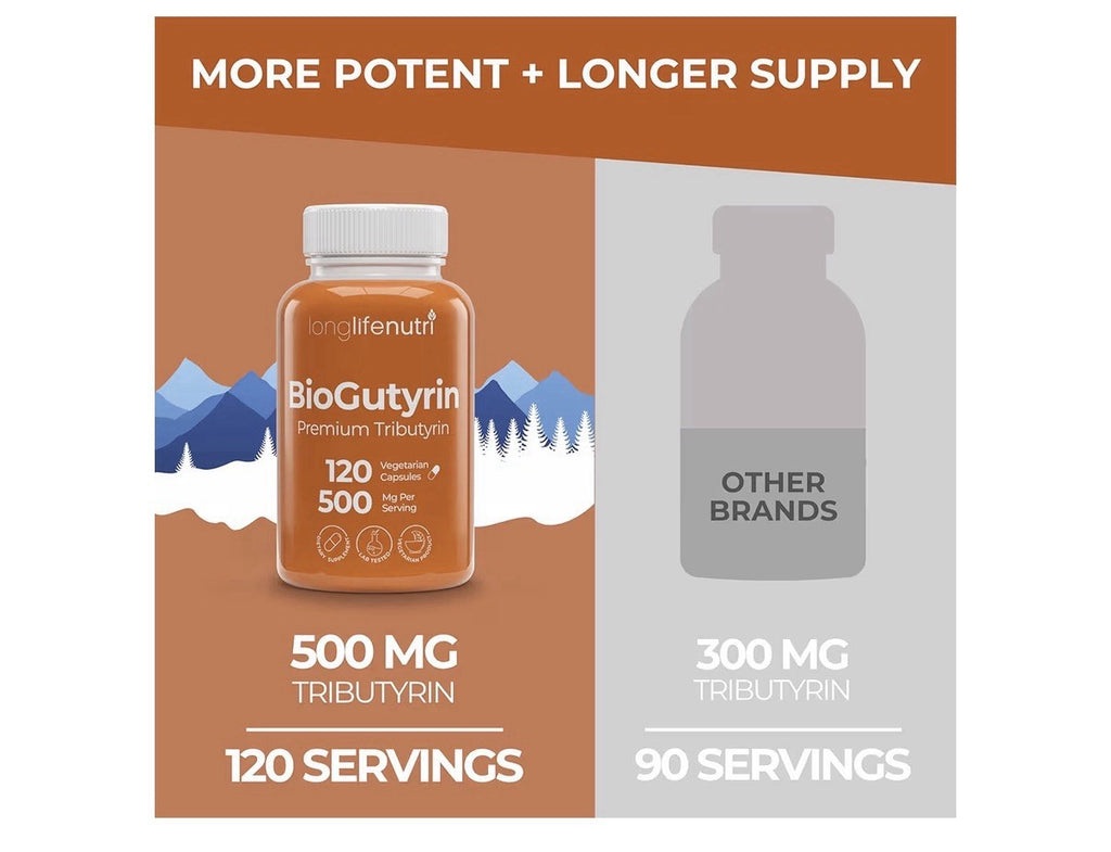 LongLifeNutri BioGutyrin Tributyrin 500mg Postbiotic Supplement 120 Capsules