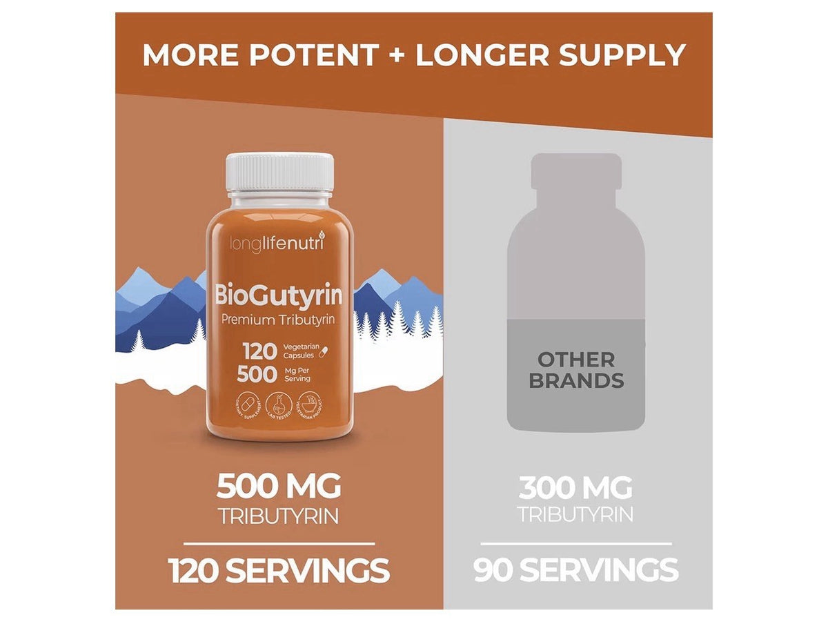 LongLifeNutri BioGutyrin Tributyrin 500mg Postbiotic Supplement 120 Capsules