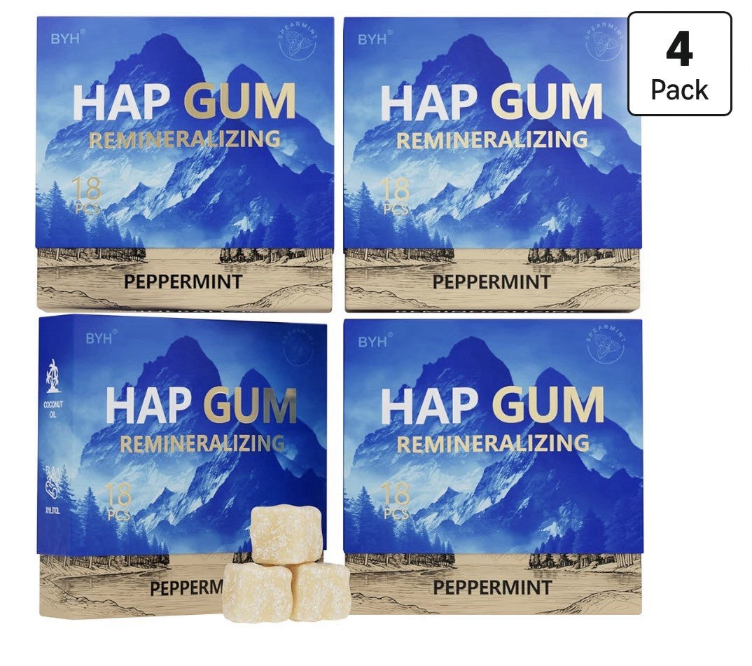 4 Pack BYH Remineralizing Gum with Hydroxyapatite&XylitolPeppermint Total 72 Pcs