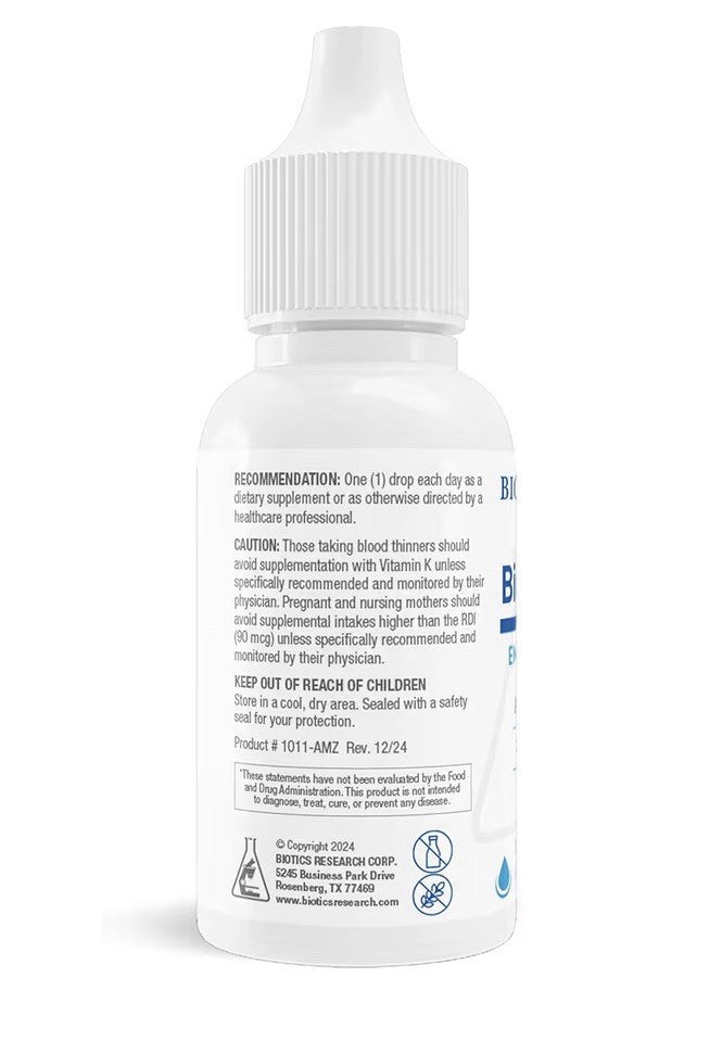 Biotics Research Bio K Mulsion Vitamin K Liquid Drops Bone Vascular Immune 1oz
