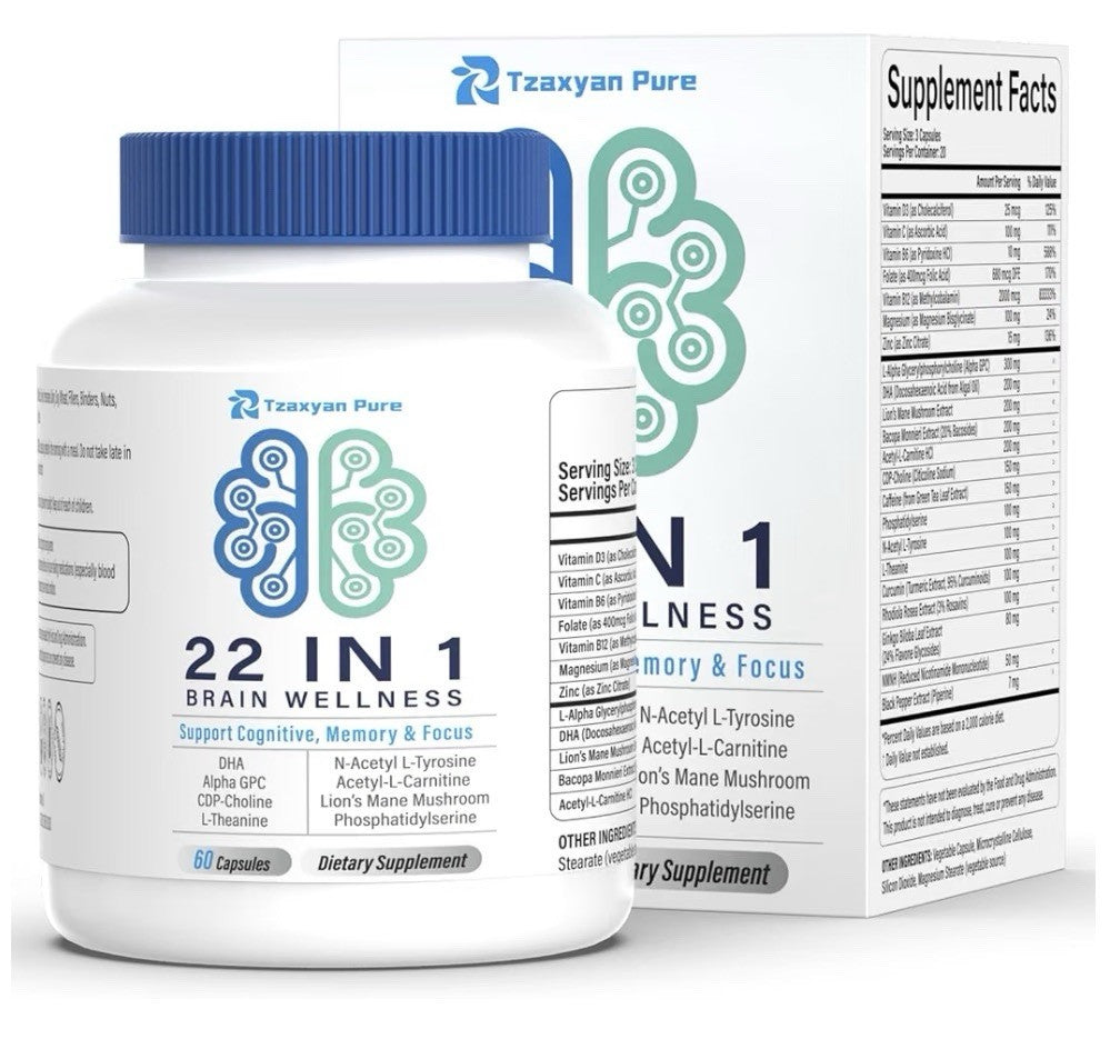 Tzaxyan Pure Brain Wellness for Memory Focus Clarity Cognitive Improvement 60cap