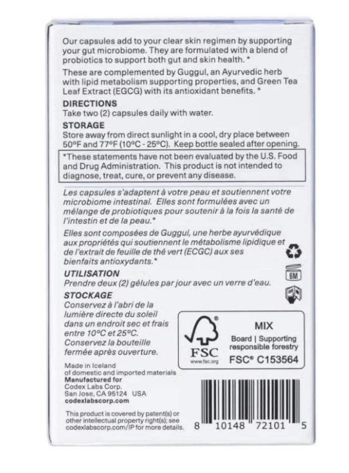 Codex Labs Shaant Clear Skin 2.0 Acne Prone Probiotics Supplement 60 Capsules