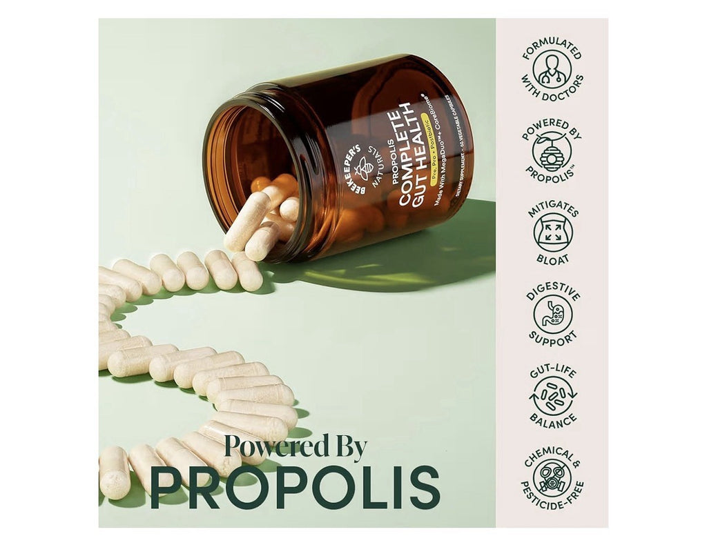 Beekeeper's Naturals Complete GutHealth Propolis 3inl PrebioticProbiotic 60cap