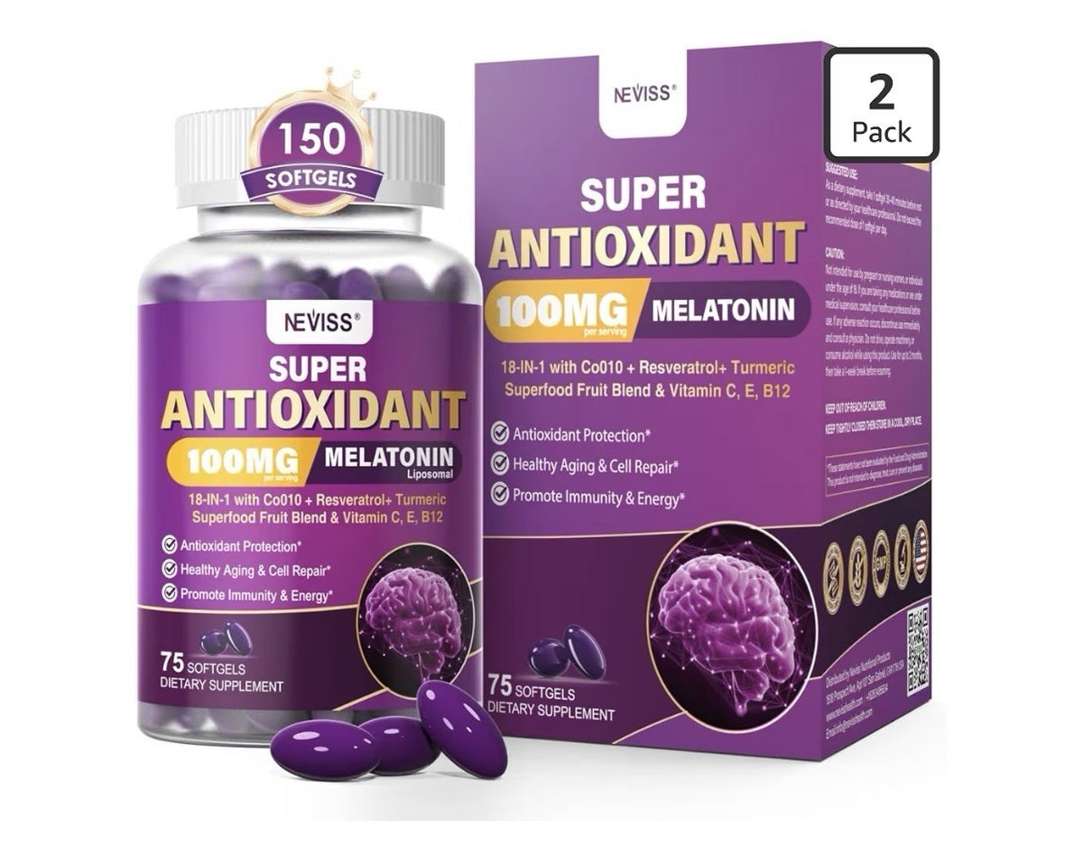 2 Packs NEVISS Melatonin 100mg Super Antioxidant Cognitive Health Anti-Aging