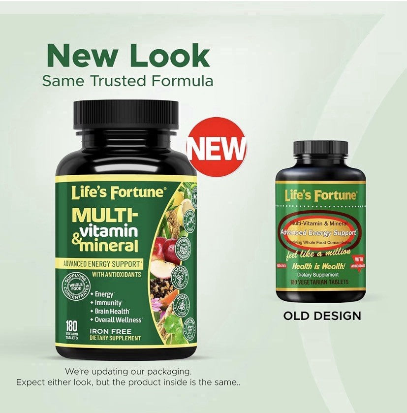 Life's Fortune Multivitamin Mineral Energy Immunity Brain Overall Wellness 180Ta