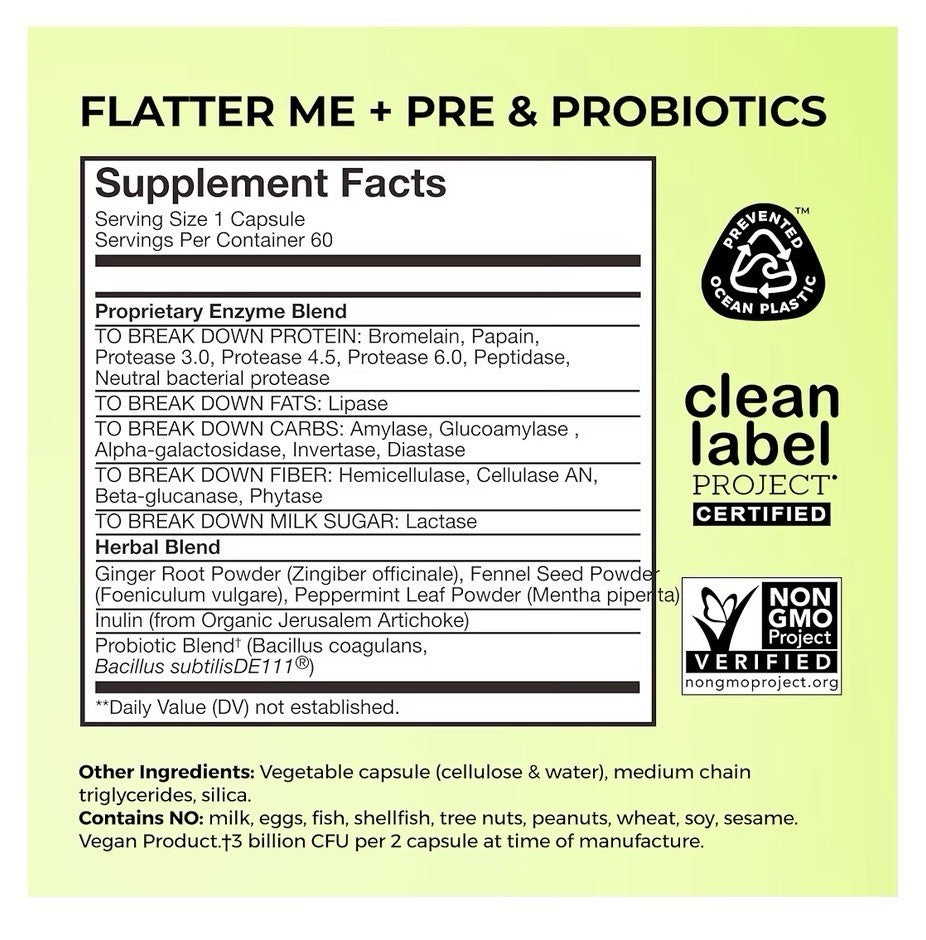 HUM Flatter Pre & Probiotics Debloat + Regularity Digestive Enzymes Woman & Men