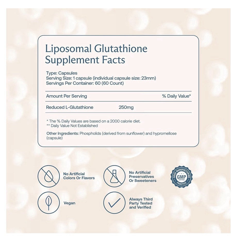 Bodybio Liposomal Glutathione Cellular Defense Detox Support Antioxidant 60 Caps