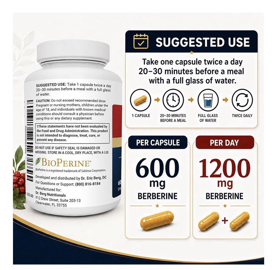 Dr. Berg Berberine 1200 mg Per Day With Ceylon Cinnamon Metabolism Support 60cap