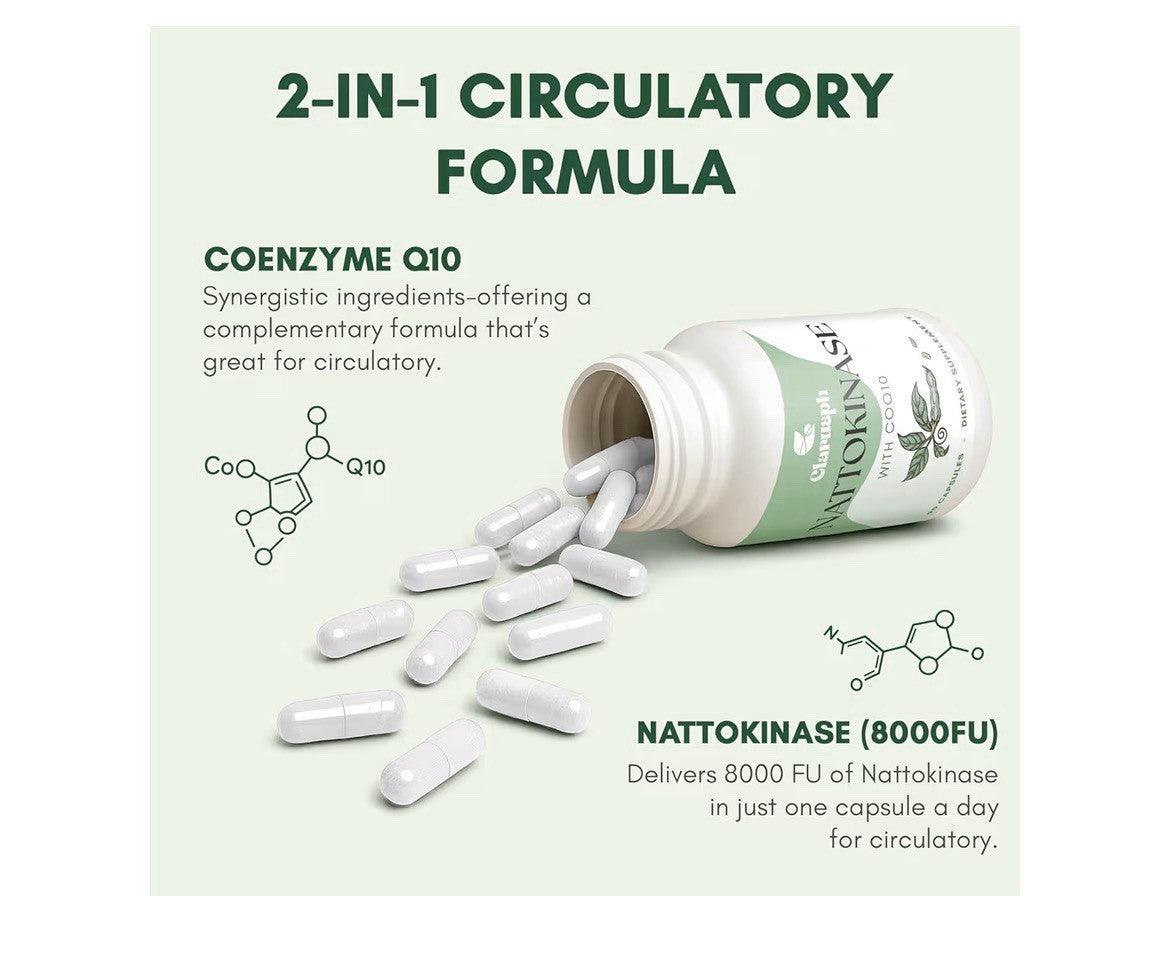 Clarusph Nattokinase With CoQ10 Supplement Circulation Supplements 90 Capsules