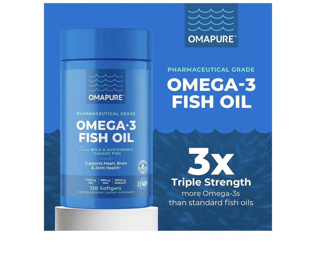 OMAPURE Omega 3 Fish Oil Supplements Heart Brain Joints Health 120 Softgels