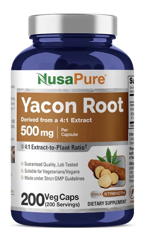 NusaPure Yacon Root 4:1 Extract 500mg Per Capsules Max Strength 200 Veg Capsules