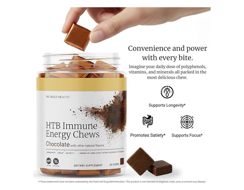 BIG BOLD HEALTH HTB Immune Energy Chews Organic Himalayan Tartary Chocolate 60ct