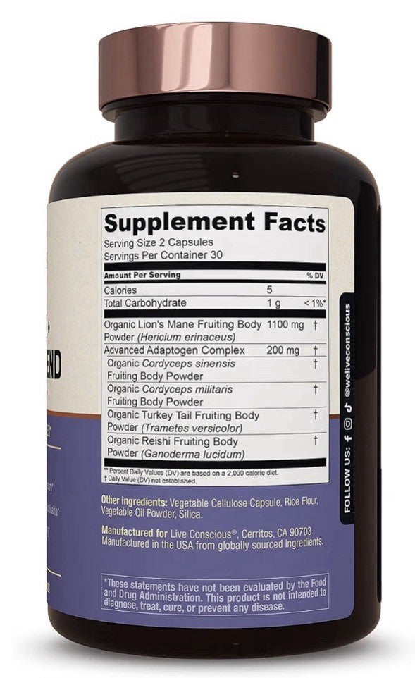 Live Conscious Lion’s Mane Mushroom Blend Brain Focus Memory Calm Energy 2 Pack