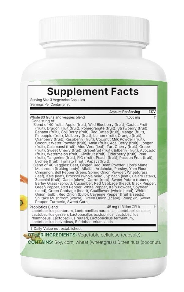 Micro Ingredients Fruit +  Veggies Probiotics Clean Ingredients Only 240 Capsule