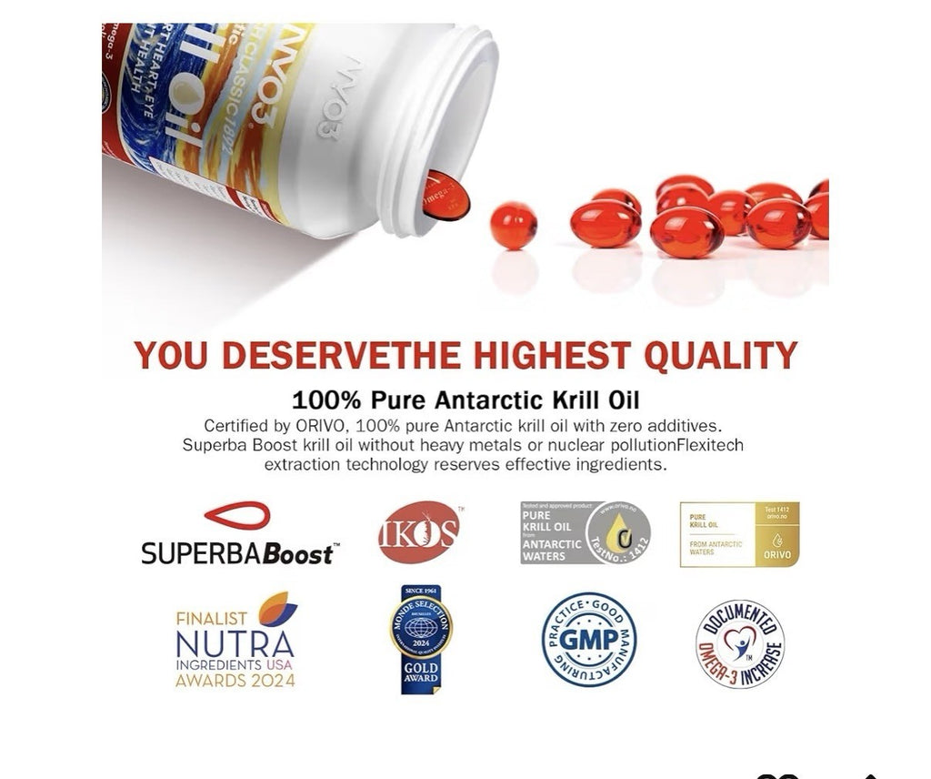 NYO3 Krill Oil Omega 3 Supplement 1000mg EPA DHA Pure Antarctic Krill 30 Softgel