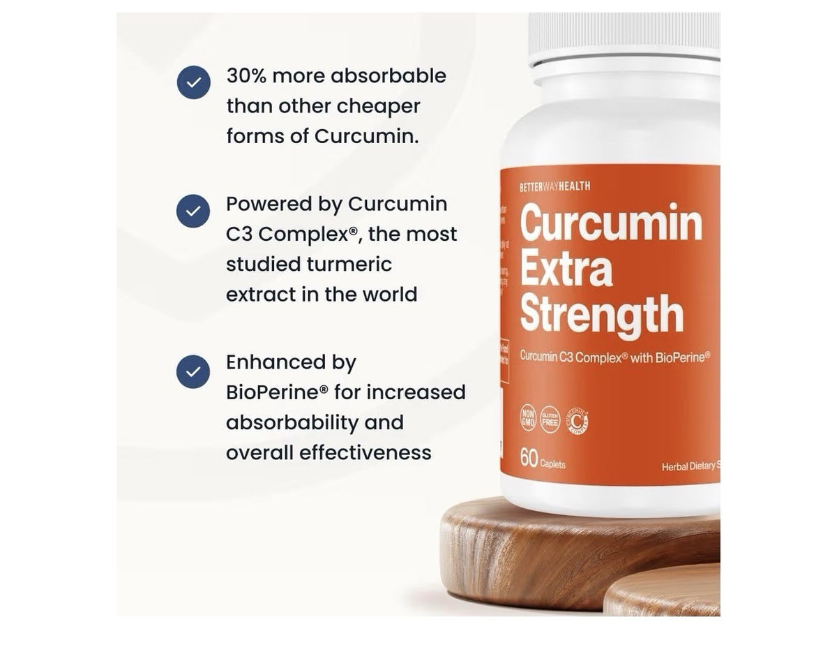 Better Way Health Curcumin Extra Strength C3 Complex With Bioperine 60 Caplets