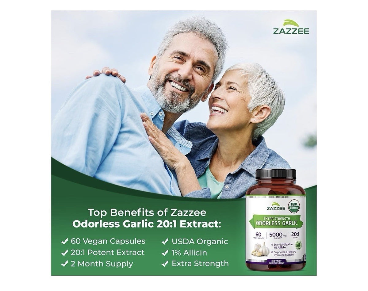 Zazzee Odorless Garlic 1% Allicin Immune Circulation Heart Support 2Month Supply