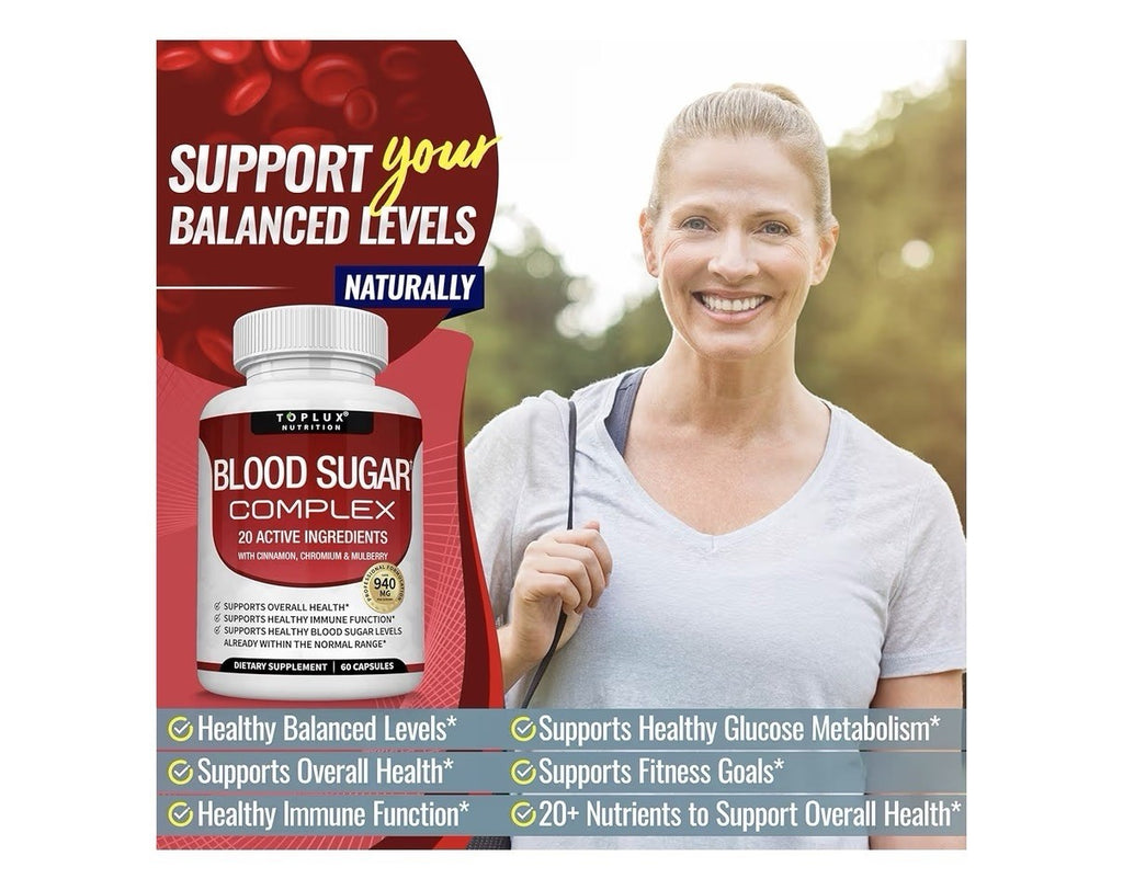 Toplux Blood Sugar Complex 20 Active Ingredients Supports Overall Health 60 Caps