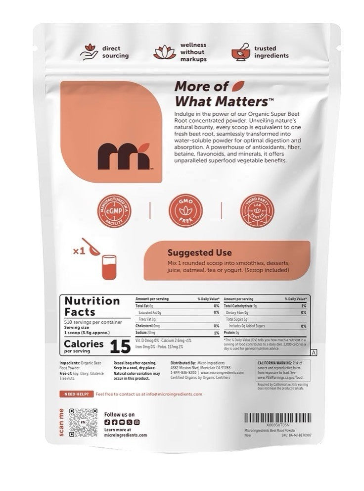 Micro Ingredients Beet Root Powder Raw Superfood Nitric Oxide 4lb Drink Mix
