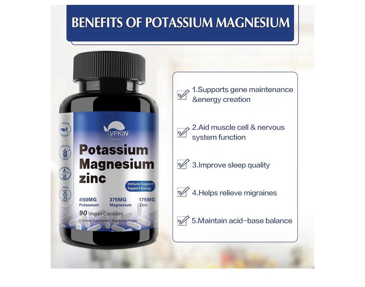 VPKIN Potassium Magnesium Zinc Supplement Immune Energy Support 90 Capsules