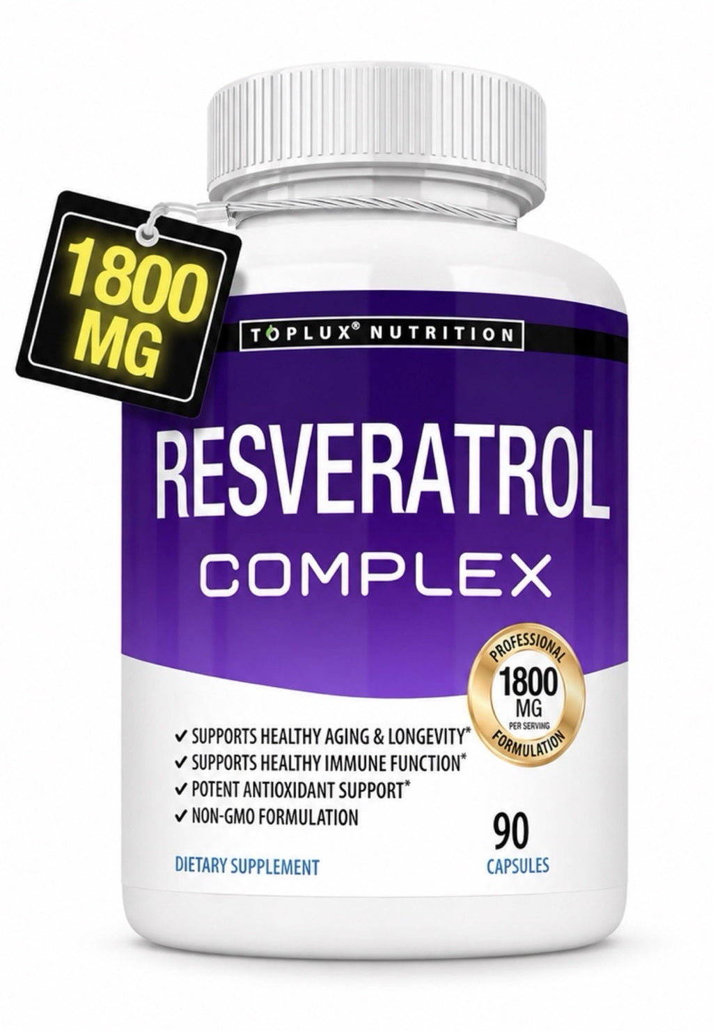 Toplux Resveratrol Complex 1800 mg Helathy Aging Longevity Antioxidant 90capsule