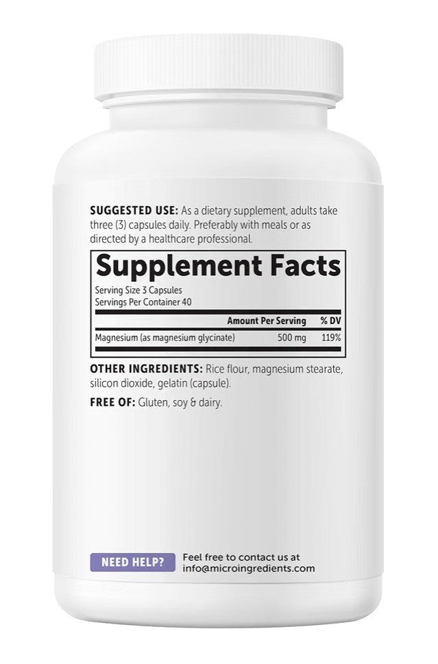 Micro Ingredients Magnesium Glycinate 500mg Per Serving Clean Ingredients 120cap