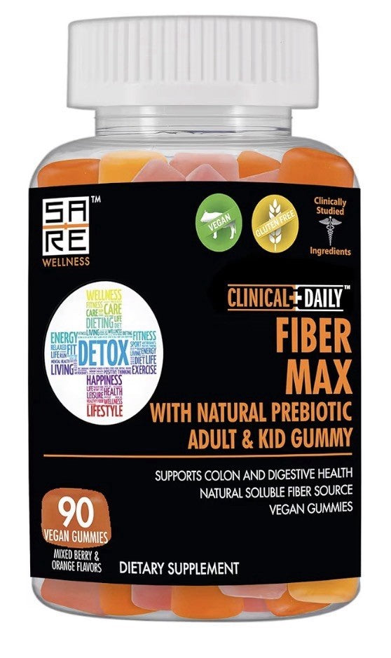 CLINICAL DAILY Fiber Max Natural Probiotic High Fiber 60 Gummies For Adults Kids