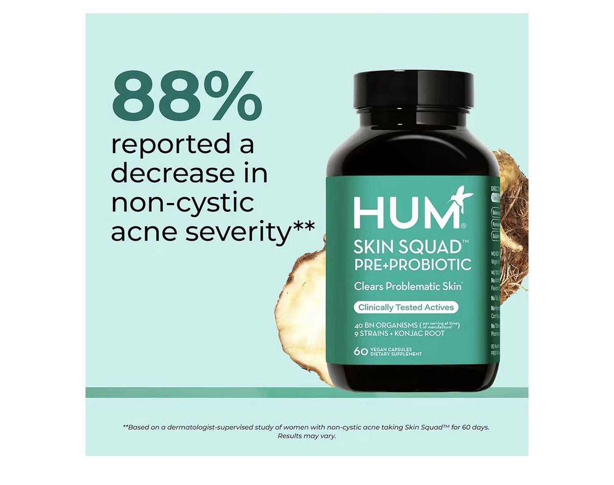 HUM Skin Squad Pre + Probiotics for Women and Men Skin Care Supplement 60calsule