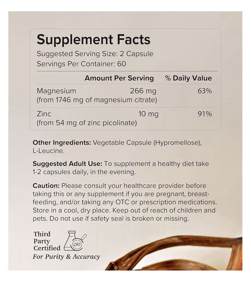 Rootcha Potent Pure Magnesium & Zinc Complex Fully Reacted Magnesium 120Capsules