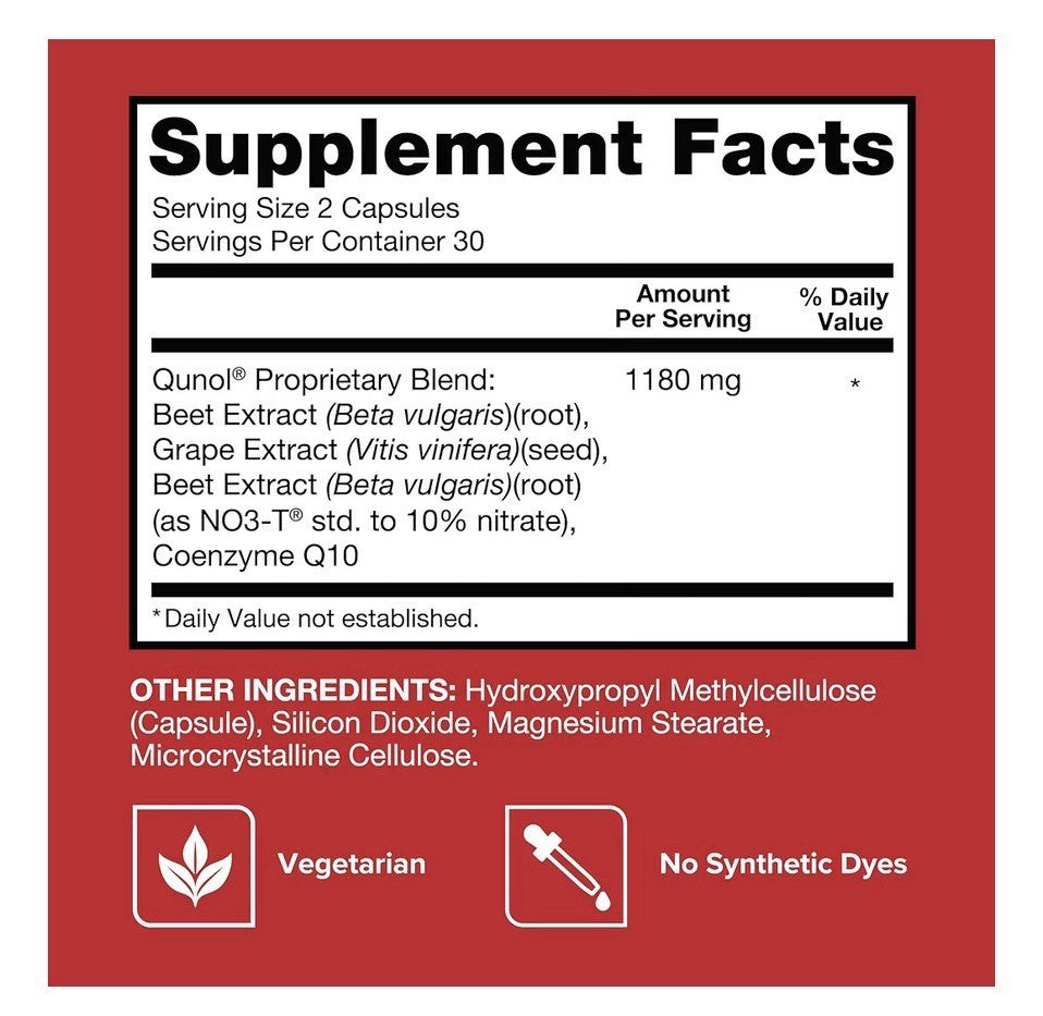 Qunol Blood Pressure Support Beet Extract with CoQ10 Heart Health Energy 60 Caps