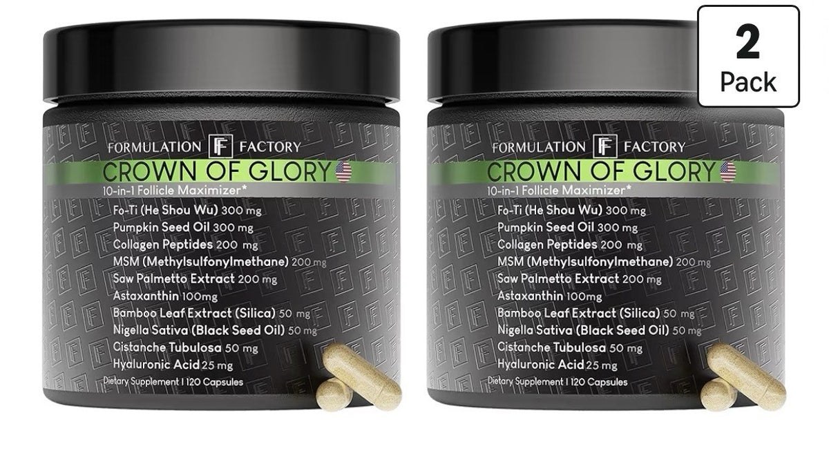 2 Pack Formulation Factory Crown of Glory 10-in-1 Hair Growth Faster DHT Blocker