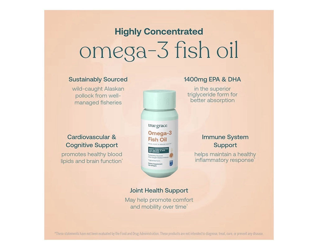 True Grace Omega-3 Fish Oil 1400mg EPA DHA Brain Heart Joint Immune Support 180s