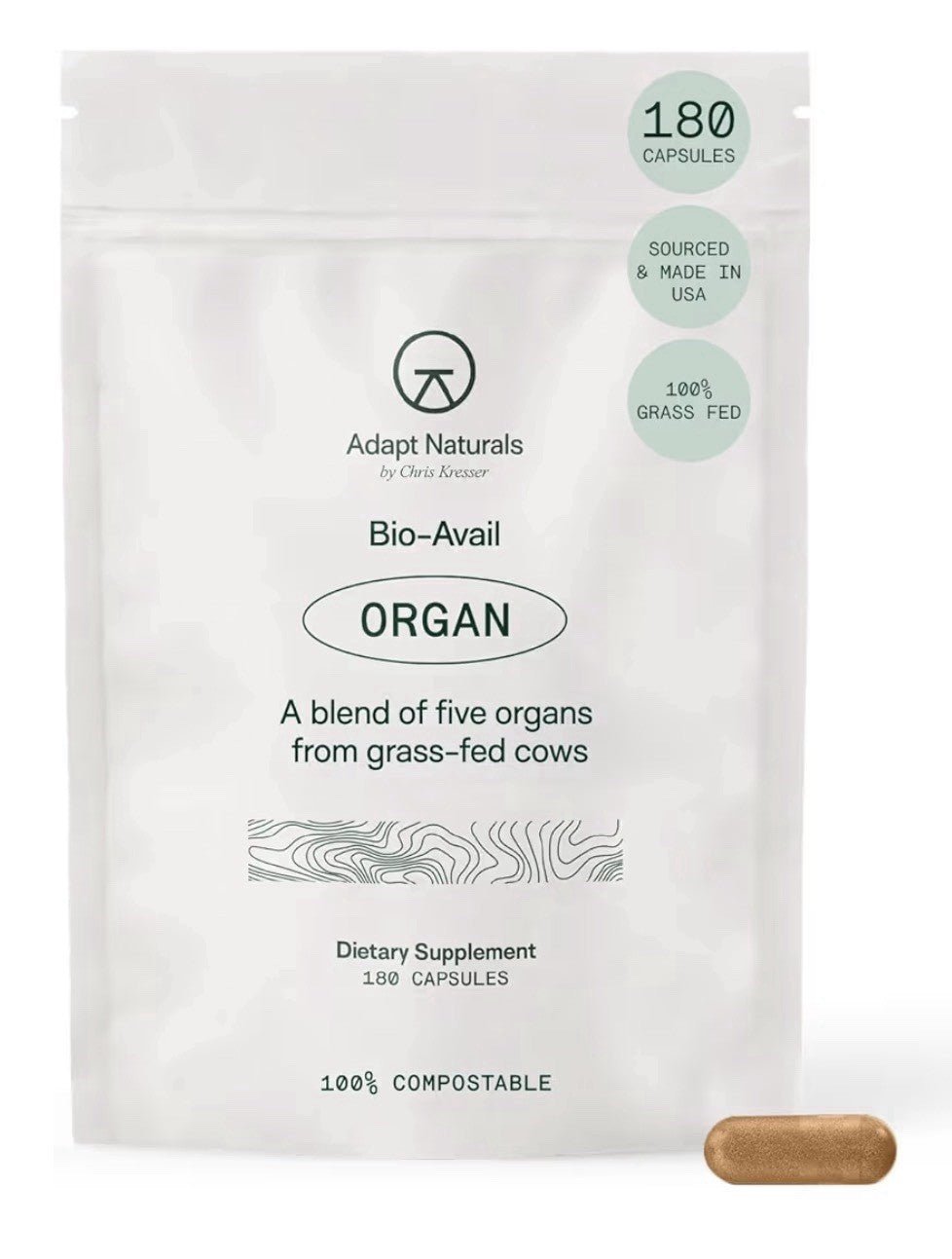 Adapt Naturals Organ Bio-Avail A blend of five organs from grass-fed cows 180cap